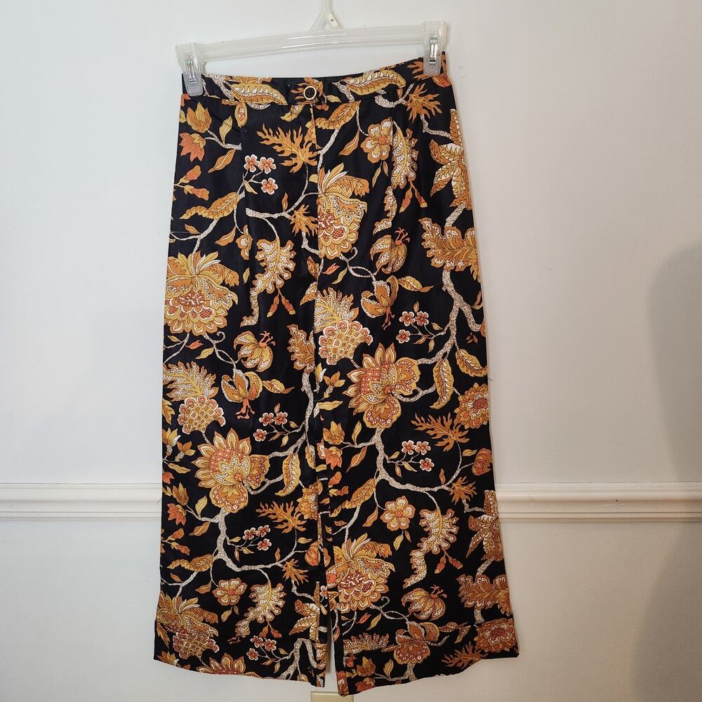 Vtg 70s Bobbie Brooks Pants Sz 13 WideLeg Flare Crop Floral 27x25 Womens Retro